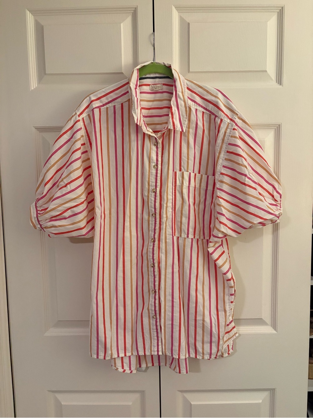 Anthropologie Oversized Button-Up Shirt with Pink & Orange Stripes, size M